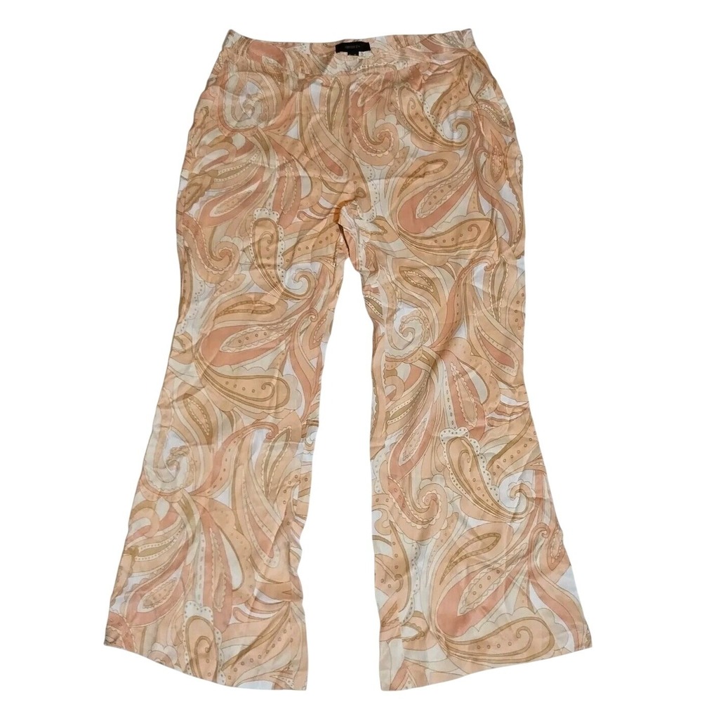 Forever 21 Wide Leg Flare Peach Paisley Pants Womens OX Retro 70s Style Boho New